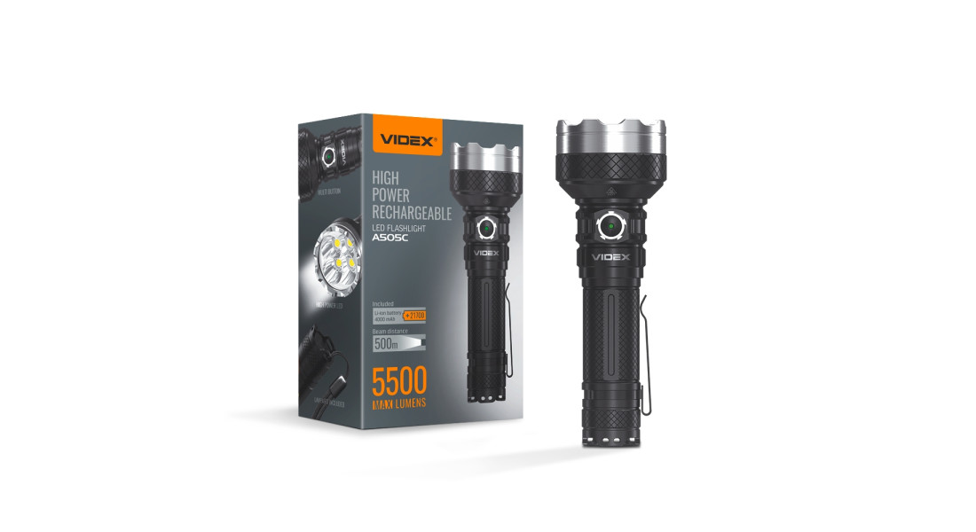 Портативный светодиодный фонарик VIDEX VLF-A505C 5500Lm 5000K