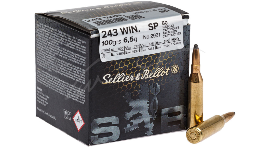 Патрон Sellier & Bellot кал.243 Win куля SP маса 6,5 г/ 100 гран