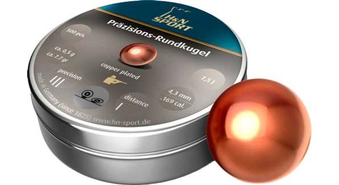 Кулі пневматичні H&N Rundkugel (золотисті). Кал. 4.5 мм. Вага - 0.5 г, 500 шт/уп