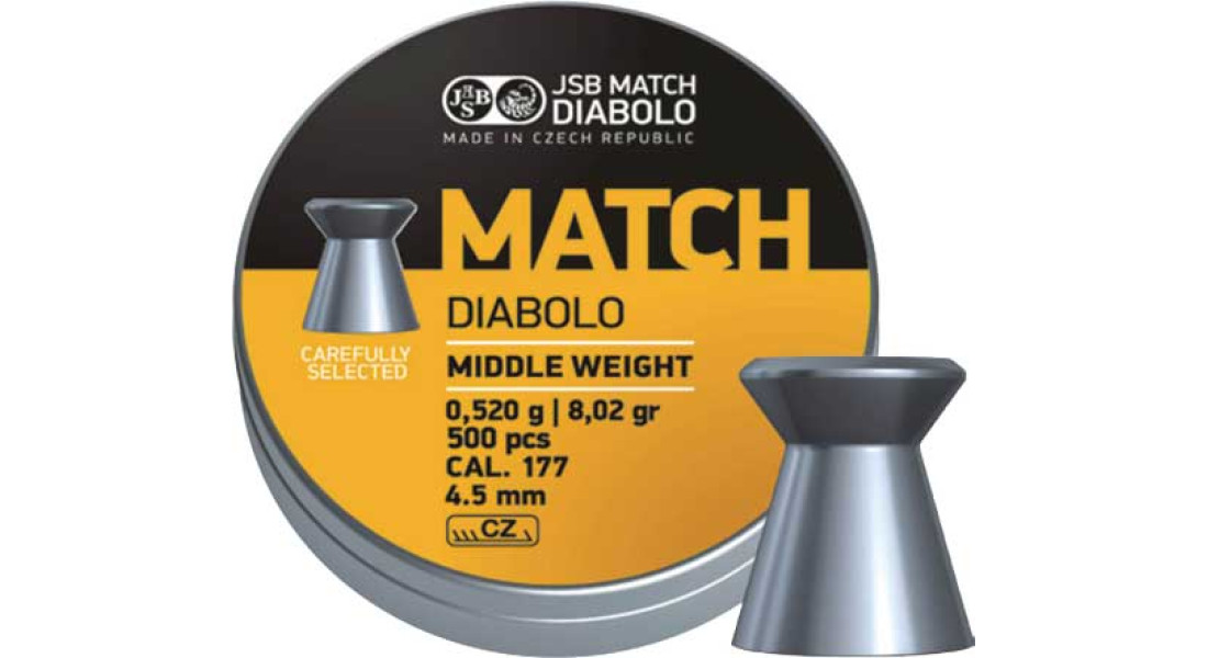 Кулі пневматичні JSB Diabolo Match для гвинтівки. Кал. 4.5 мм. Вага - 0.52 г. 500 шт/уп