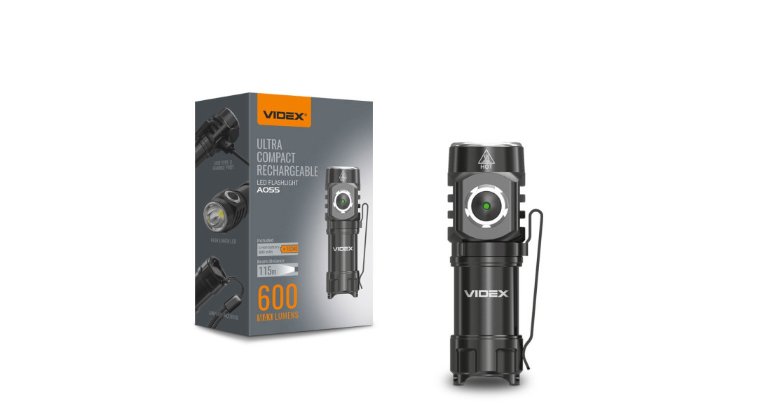Портативный светодиодный фонарик VIDEX VLF-A055 600Lm 5700K Портативный светодиодный фонарик VIDEX VLF-A055 600Lm 5700K